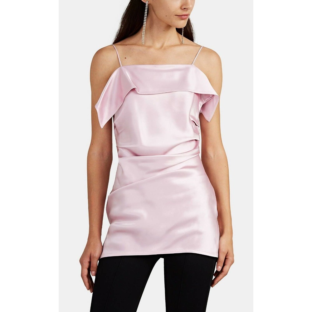 HELMUT LANG Drape Front Satin Top Rose Quartz